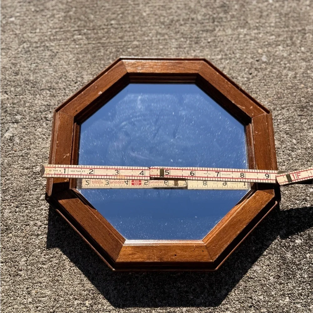 Vintage Estate Wooden Octagonal Wall Mirror Traditional Home Decor